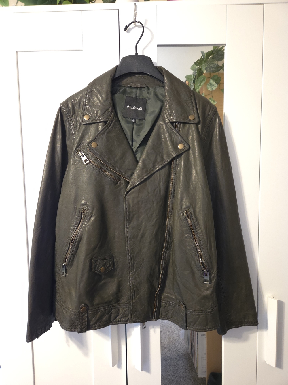Madewell Washed Leather Oversized Motorcycle Jacket With Brass Hardware Size L